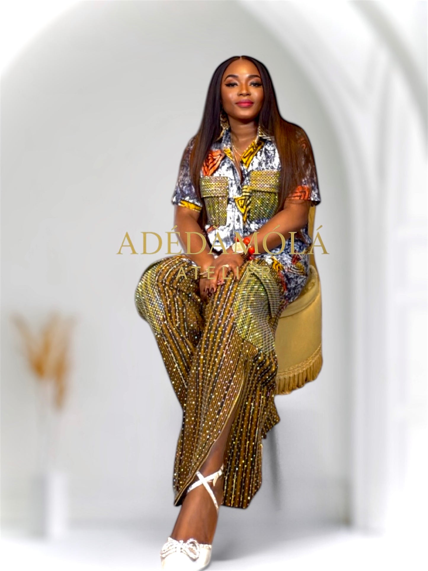 Fully stoned 2-piece African Trousers and shirt set- Boss Lady 3
