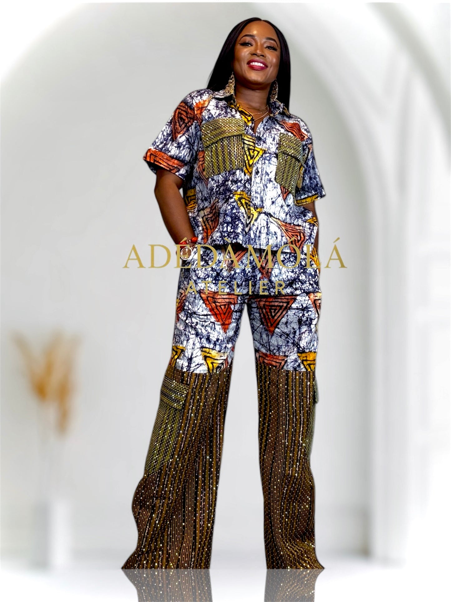Fully stoned 2-piece African Trousers and shirt set- Boss Lady 3