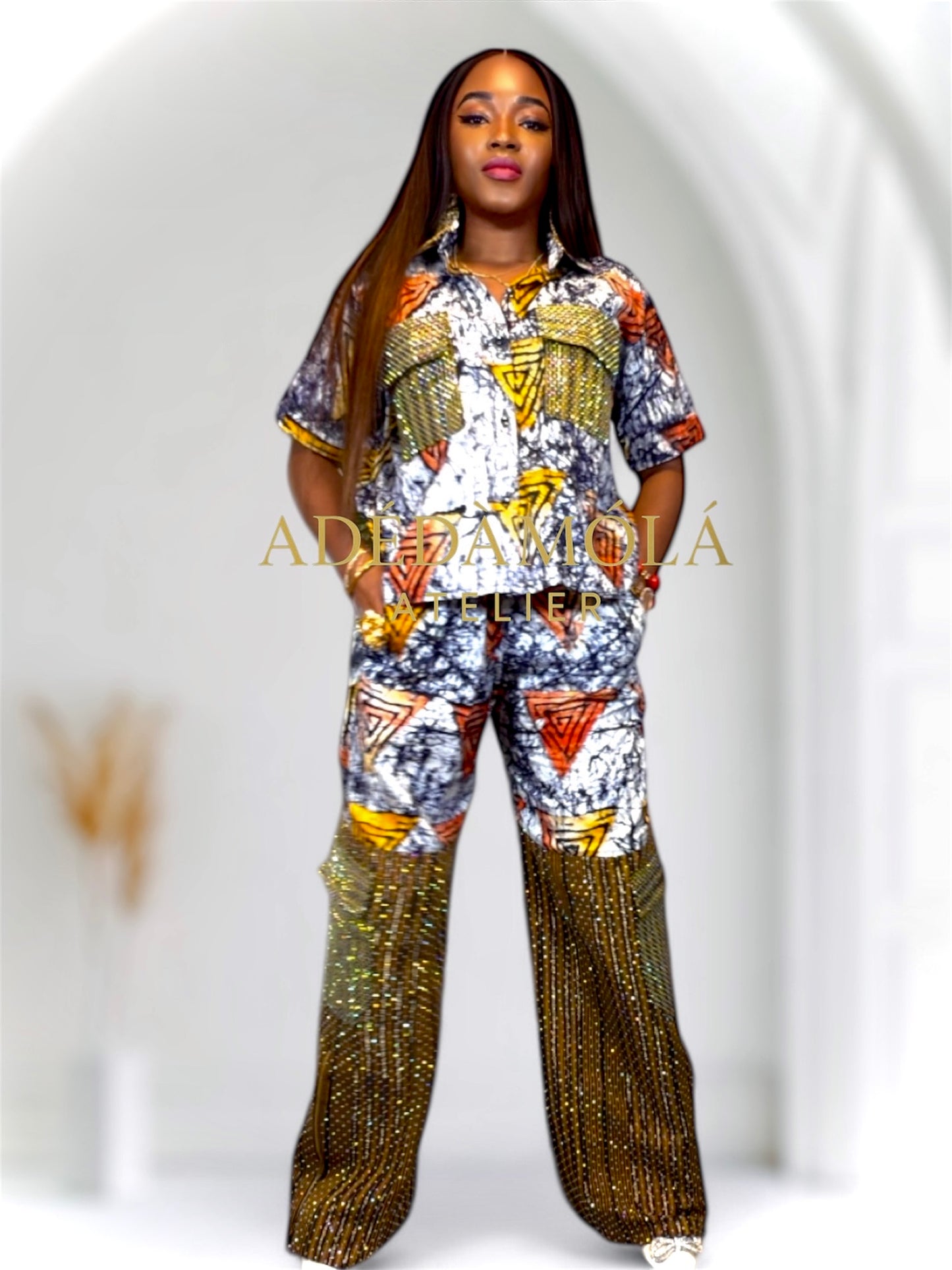 Fully stoned 2-piece African Trousers and shirt set- Boss Lady 3