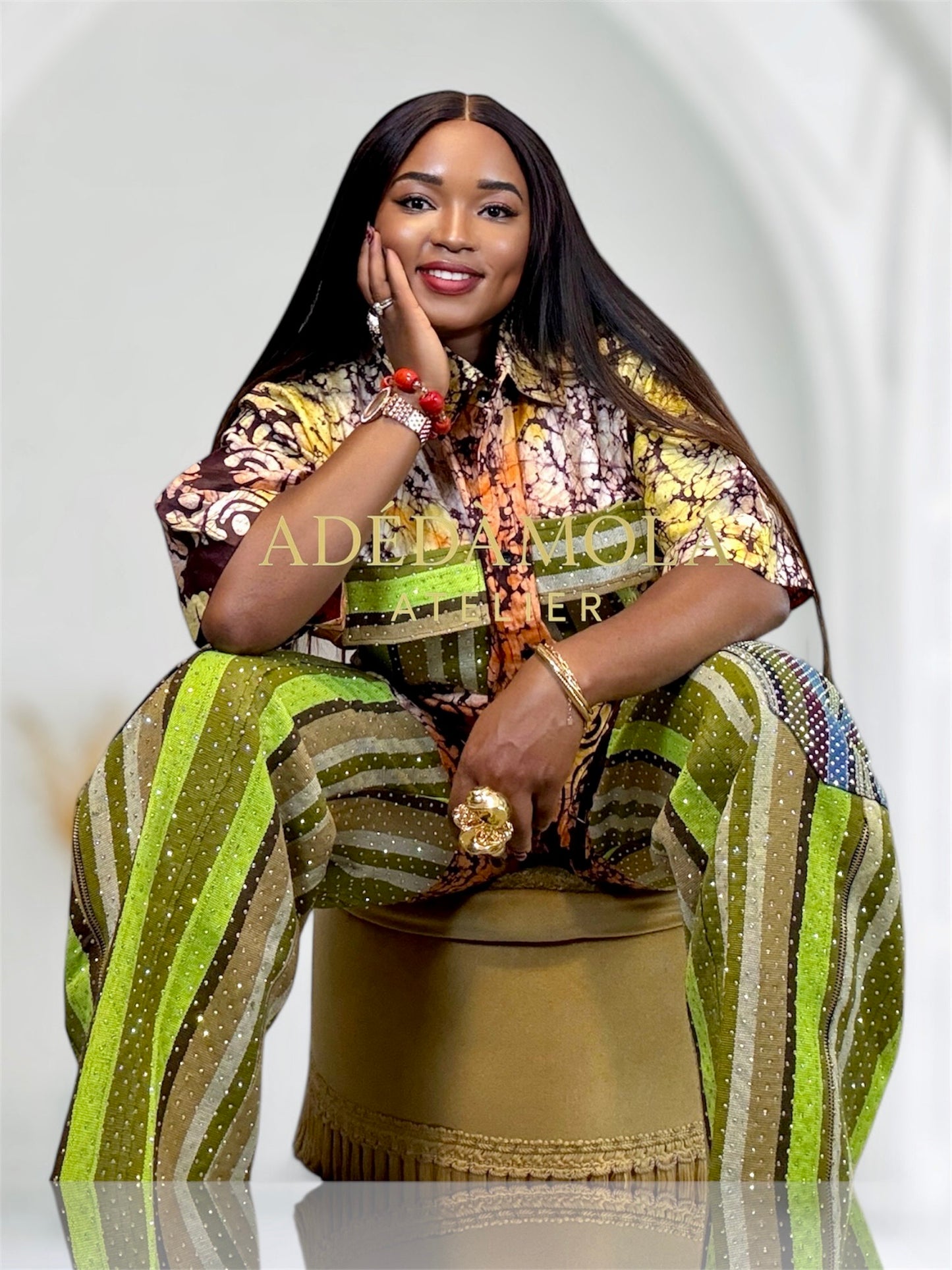 Fully stoned 2-piece African Trousers and shirt set- Boss Lady 5