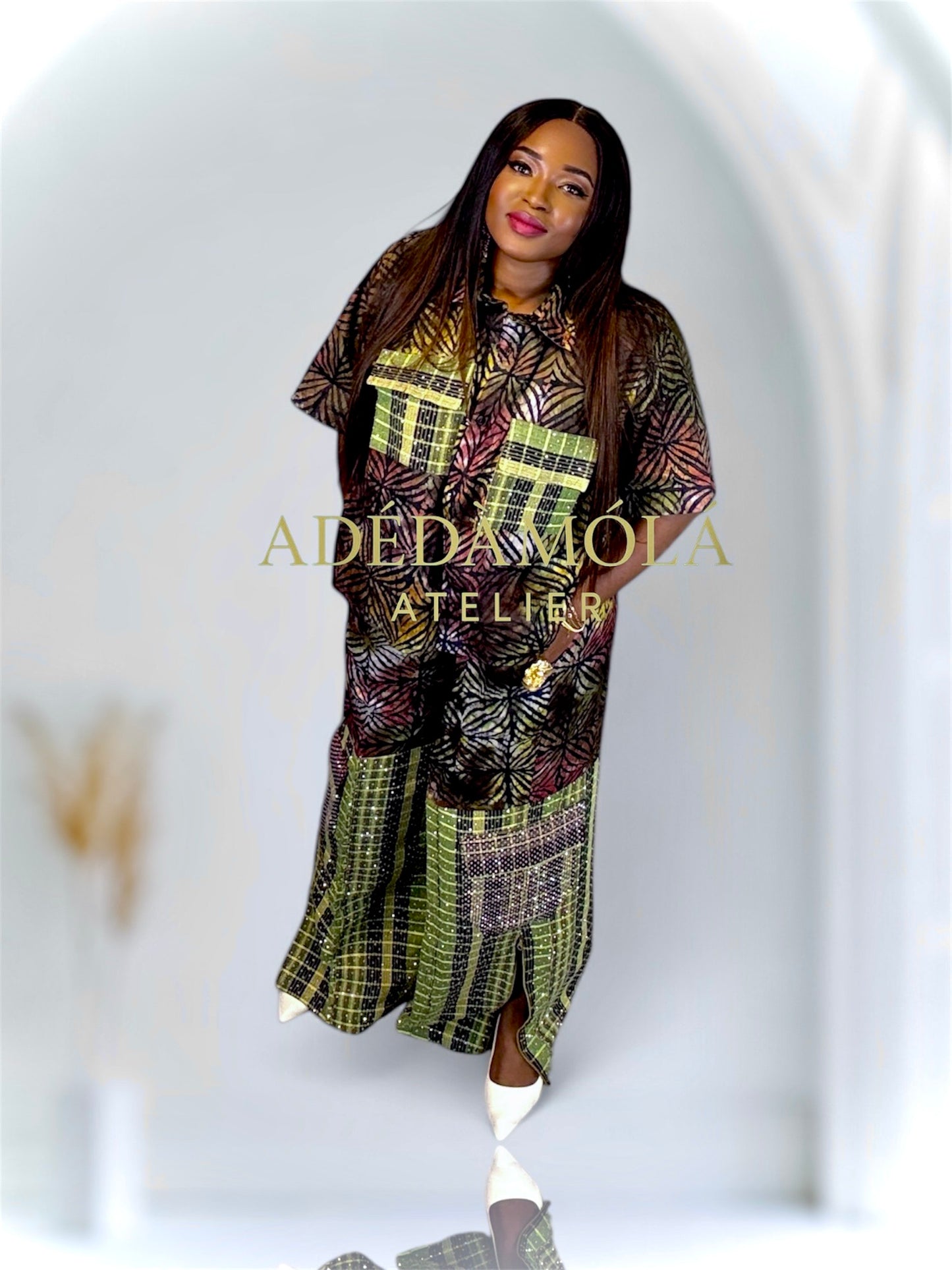 Fully stoned 2-piece African Trousers and shirt set- Boss Lady 4