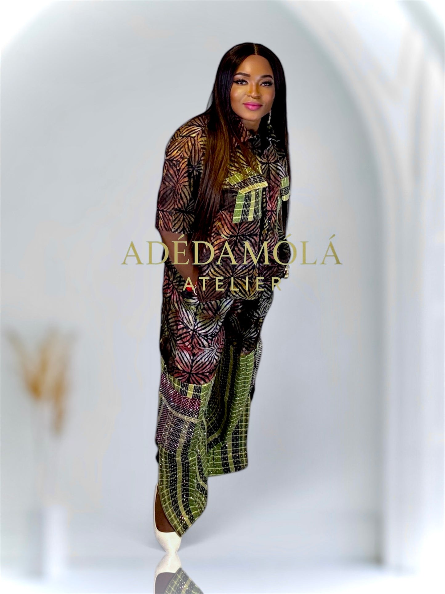 Fully stoned 2-piece African Trousers and shirt set- Boss Lady 4