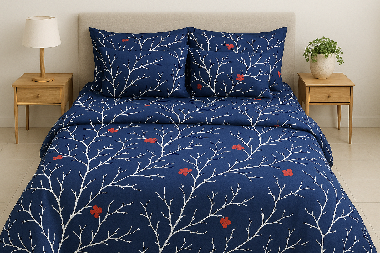 King size- Midnight Blossom Bedsheet and duvet cover Set