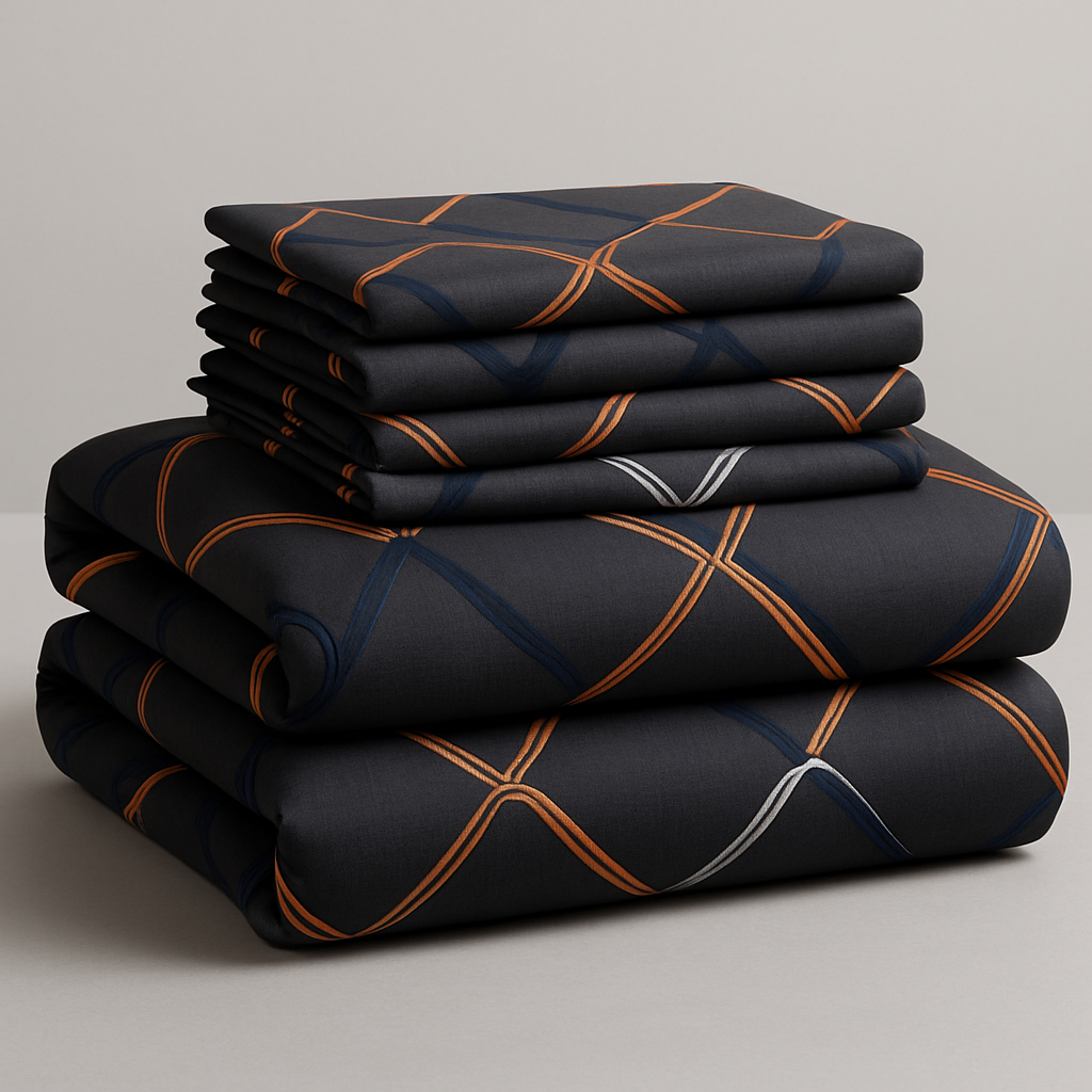Midnight Luxe – 6-Piece Diamond Weave Bedding Set | 300TC Cotton Elegance