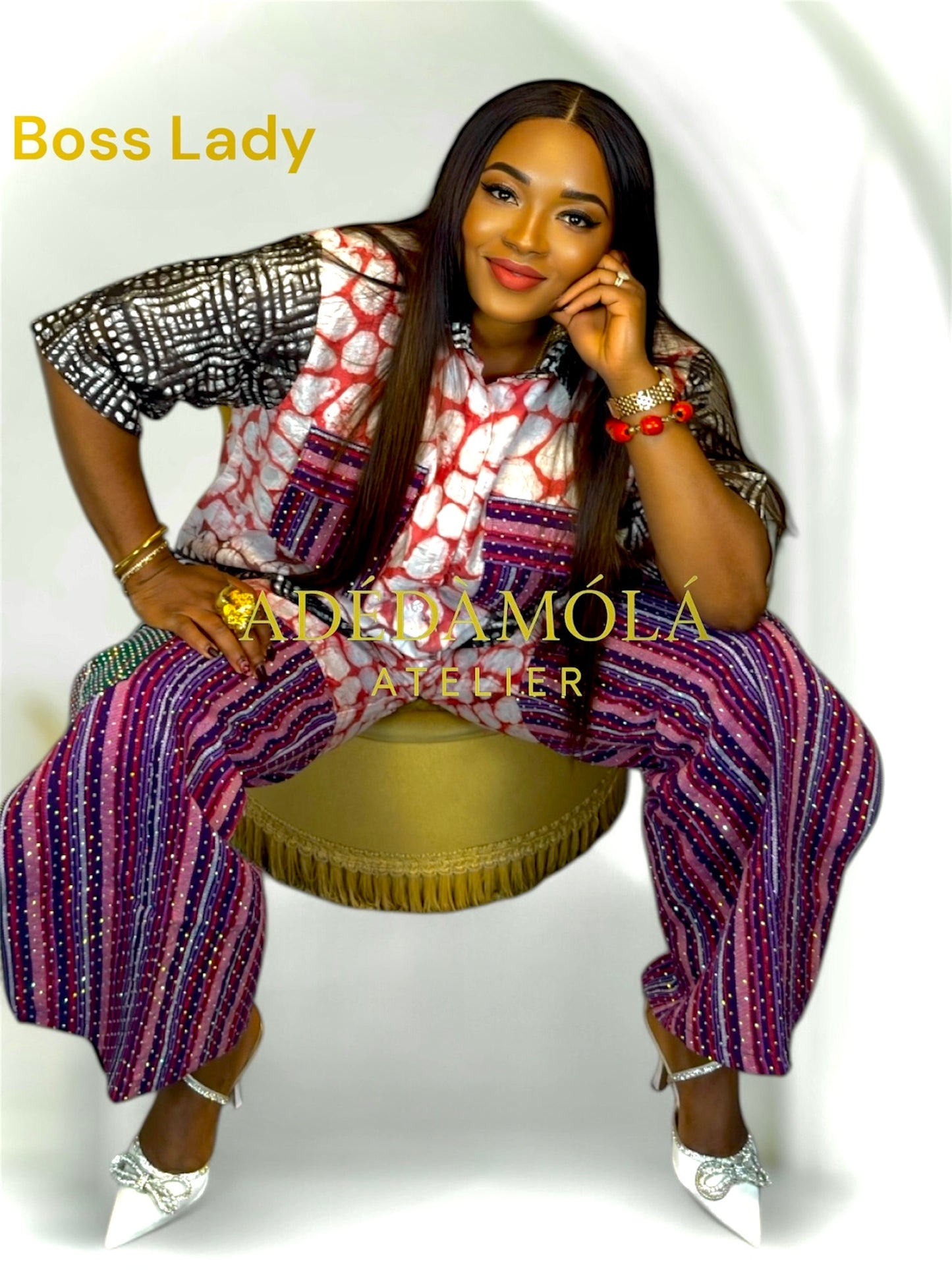 Fully stoned 2-piece African Trousers and shirt set- Boss Lady.