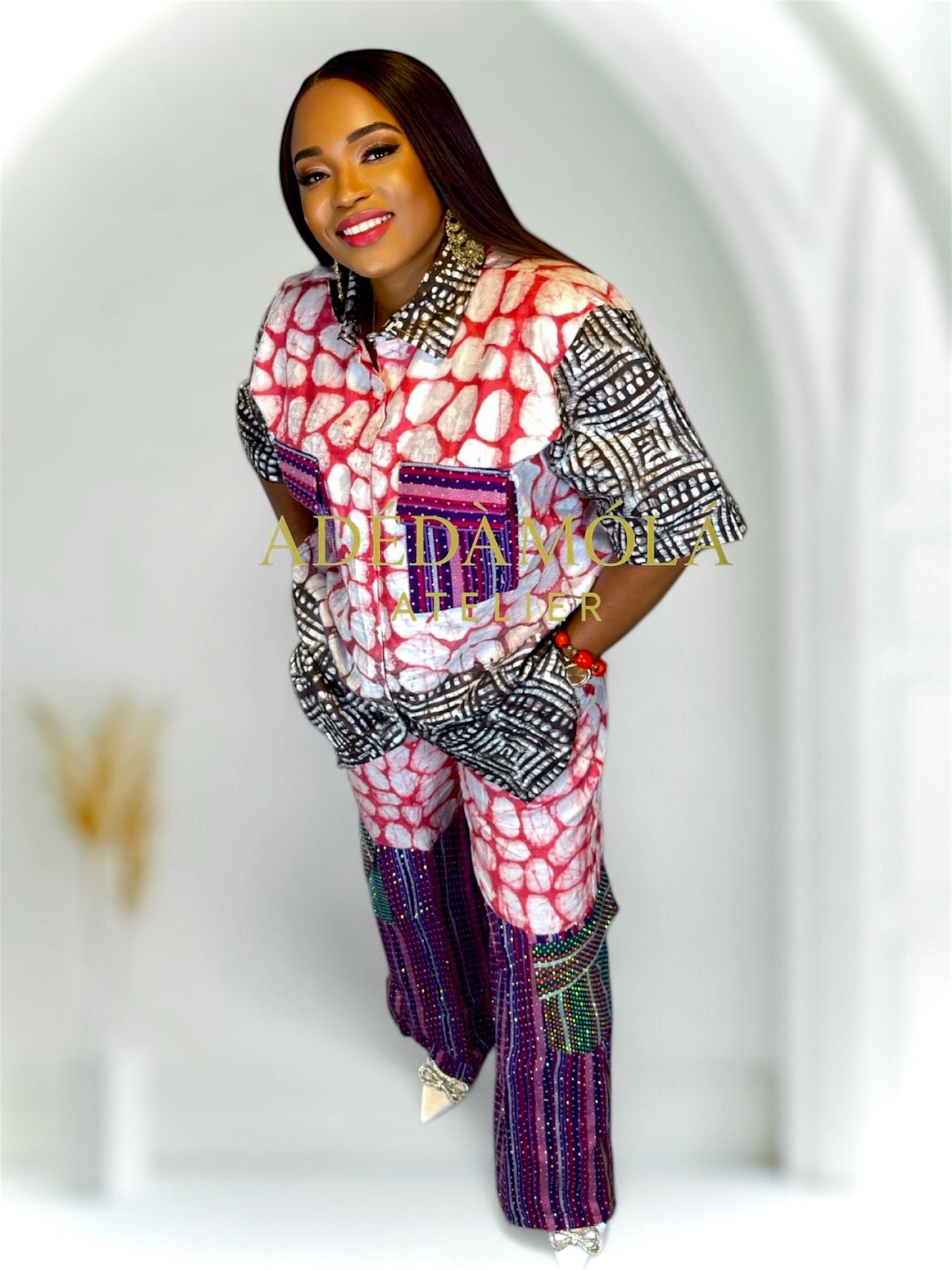 Fully stoned 2-piece African Trousers and shirt set- Boss Lady.
