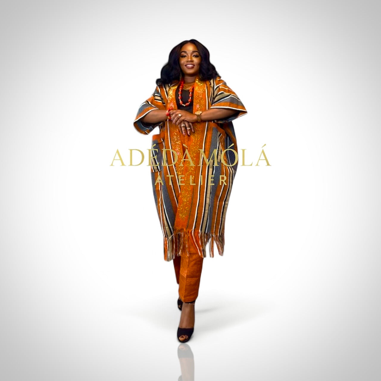 African Aso- Oke Kimono Jacket and trousers- Ade. One size fit upto size 16