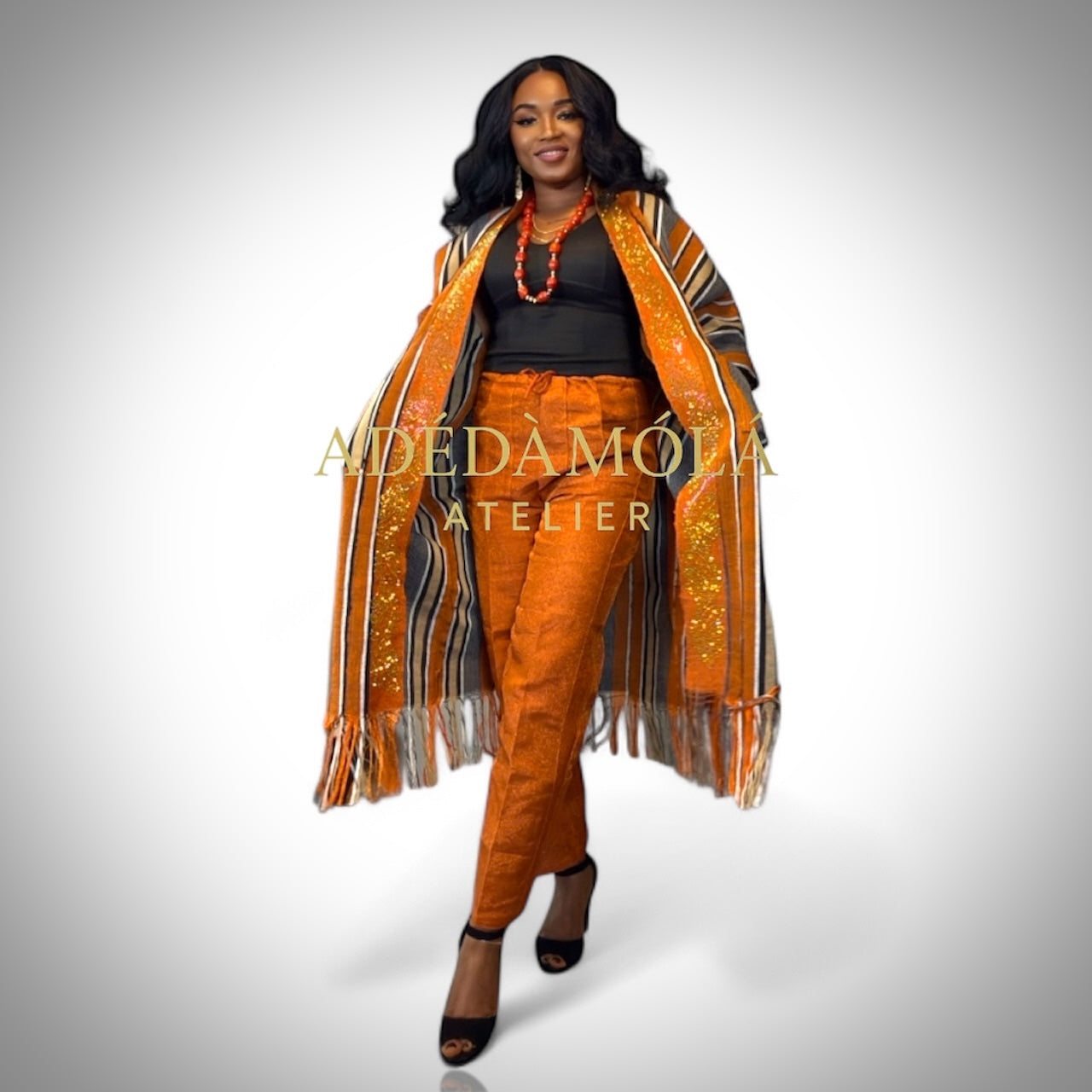 African Aso- Oke Kimono Jacket and trousers- Ade. One size fit upto size 16