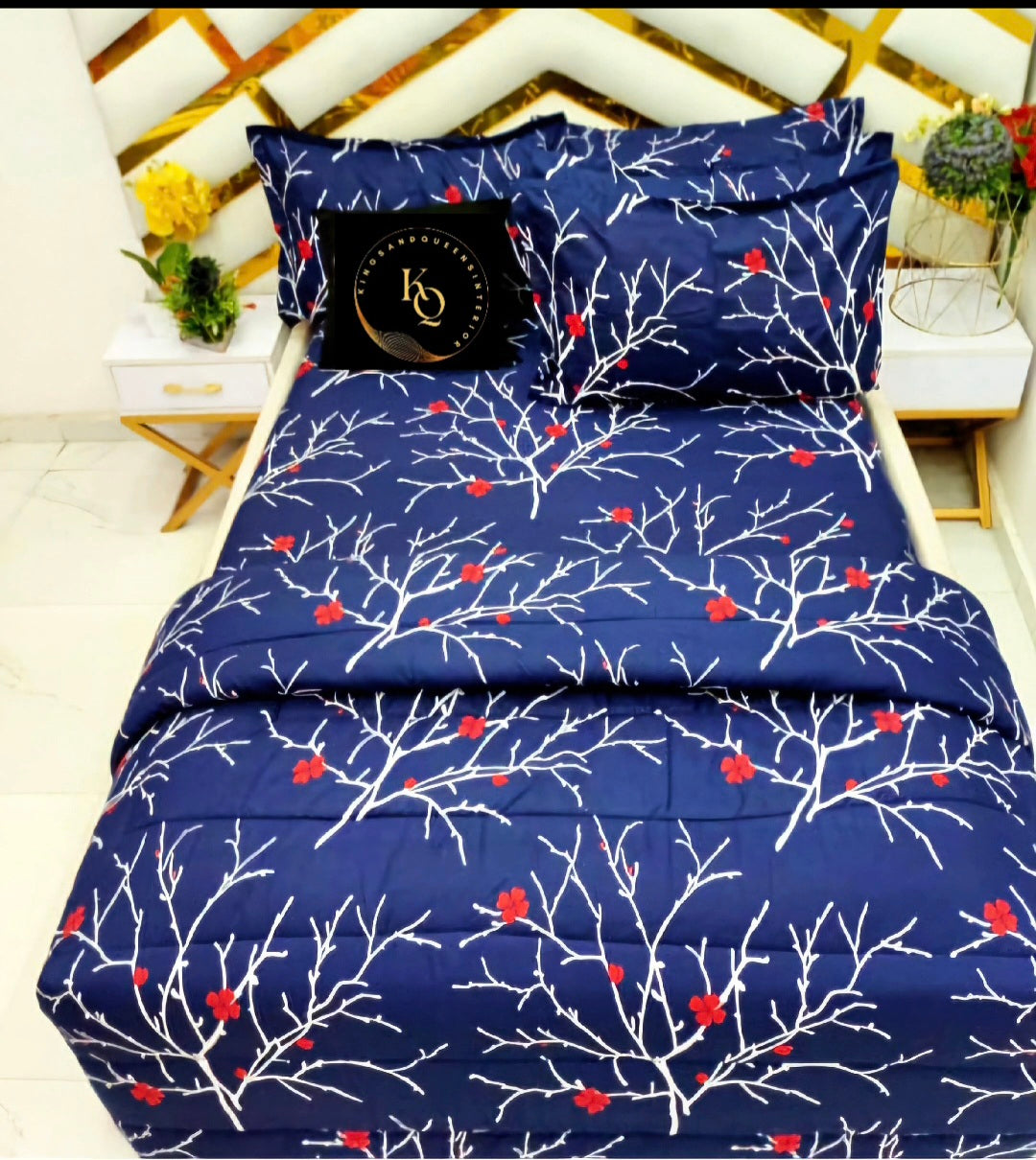 King size- Midnight Blossom Bedsheet and duvet cover Set