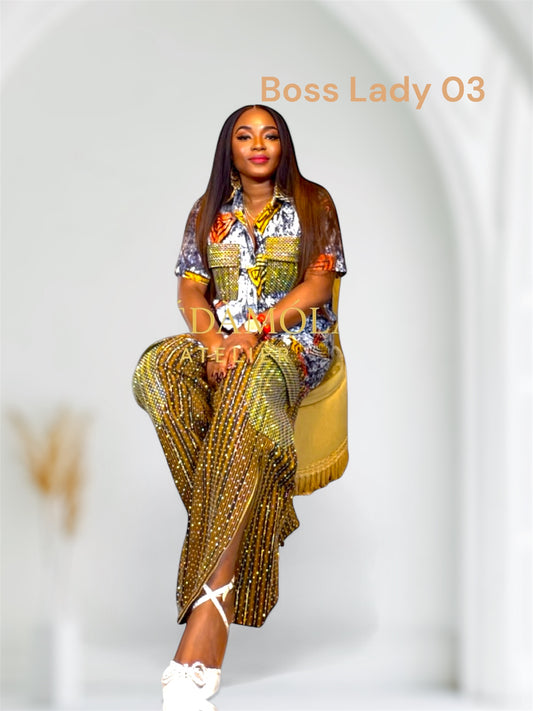 Fully stoned 2-piece African Trousers and shirt set- Boss Lady 3