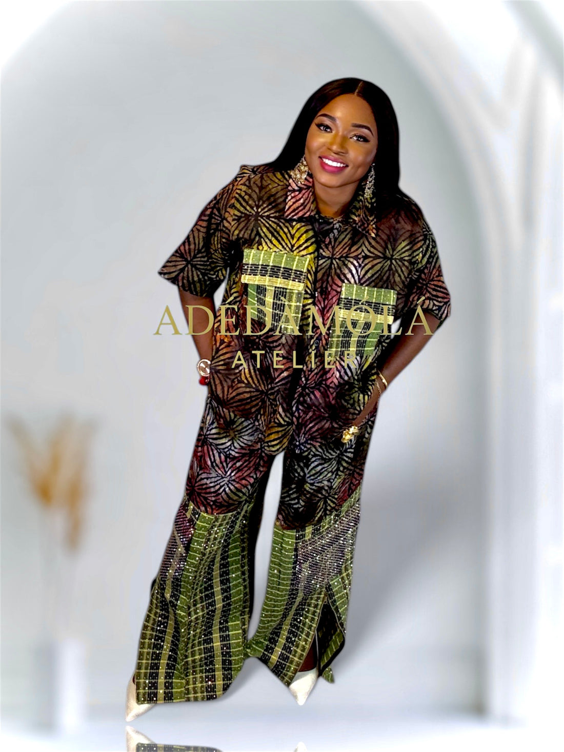 Fully stoned 2-piece African Trousers and shirt set- Boss Lady 4