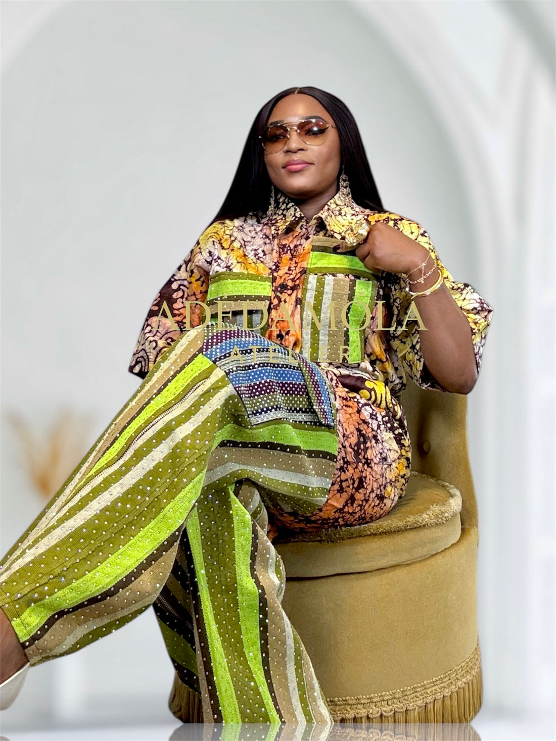 Fully stoned 2-piece African Trousers and shirt set- Boss Lady 5
