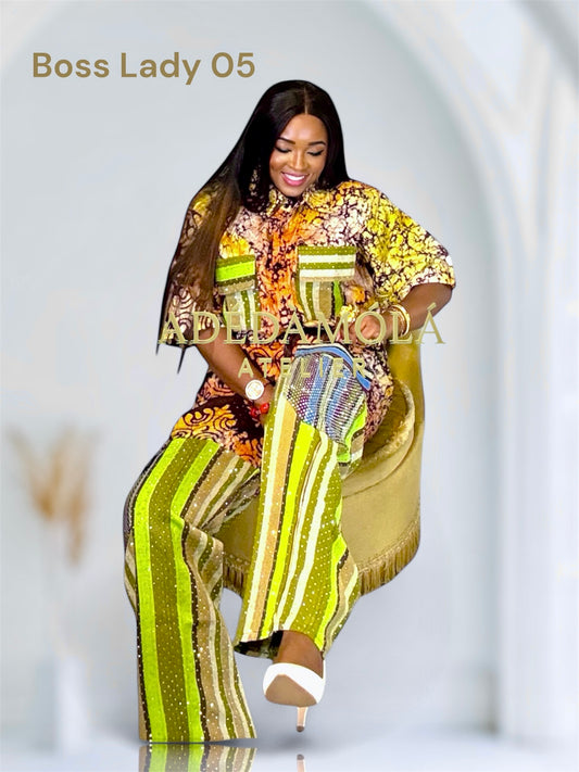 Fully stoned 2-piece African Trousers and shirt set- Boss Lady 5