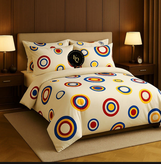 ColorPop Luxe – 6-Piece Circle Print Bedding Set | 300TC Cotton, Bold & Breathable