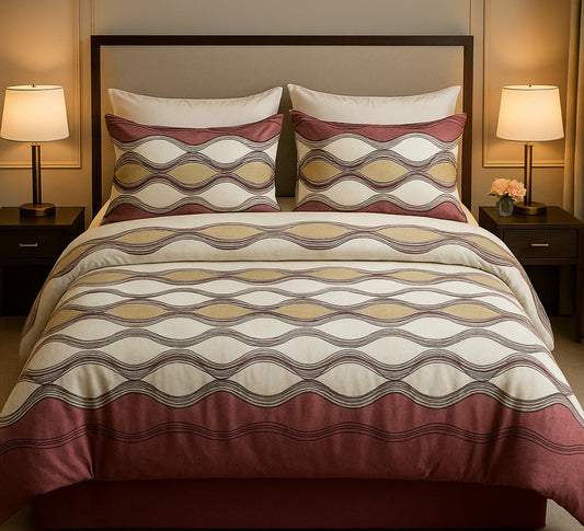 Wine Interlock Double Comforter Set – 6-Piece Cotton Blend Bedding