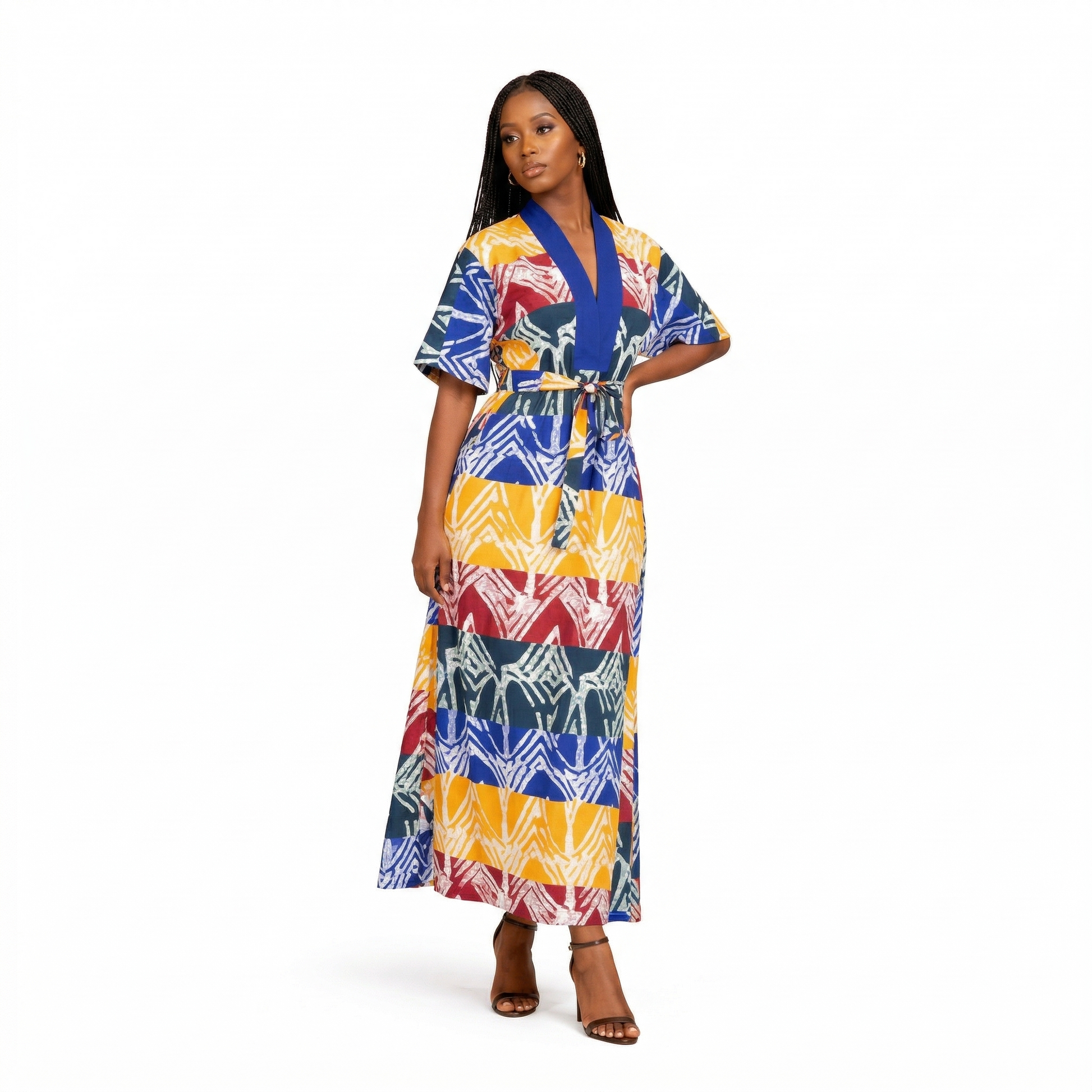 ASE Heritage African Print Gown Navy - Premium Ankara Wrap Dress by Adedamola Atelier | Edmonton Canada