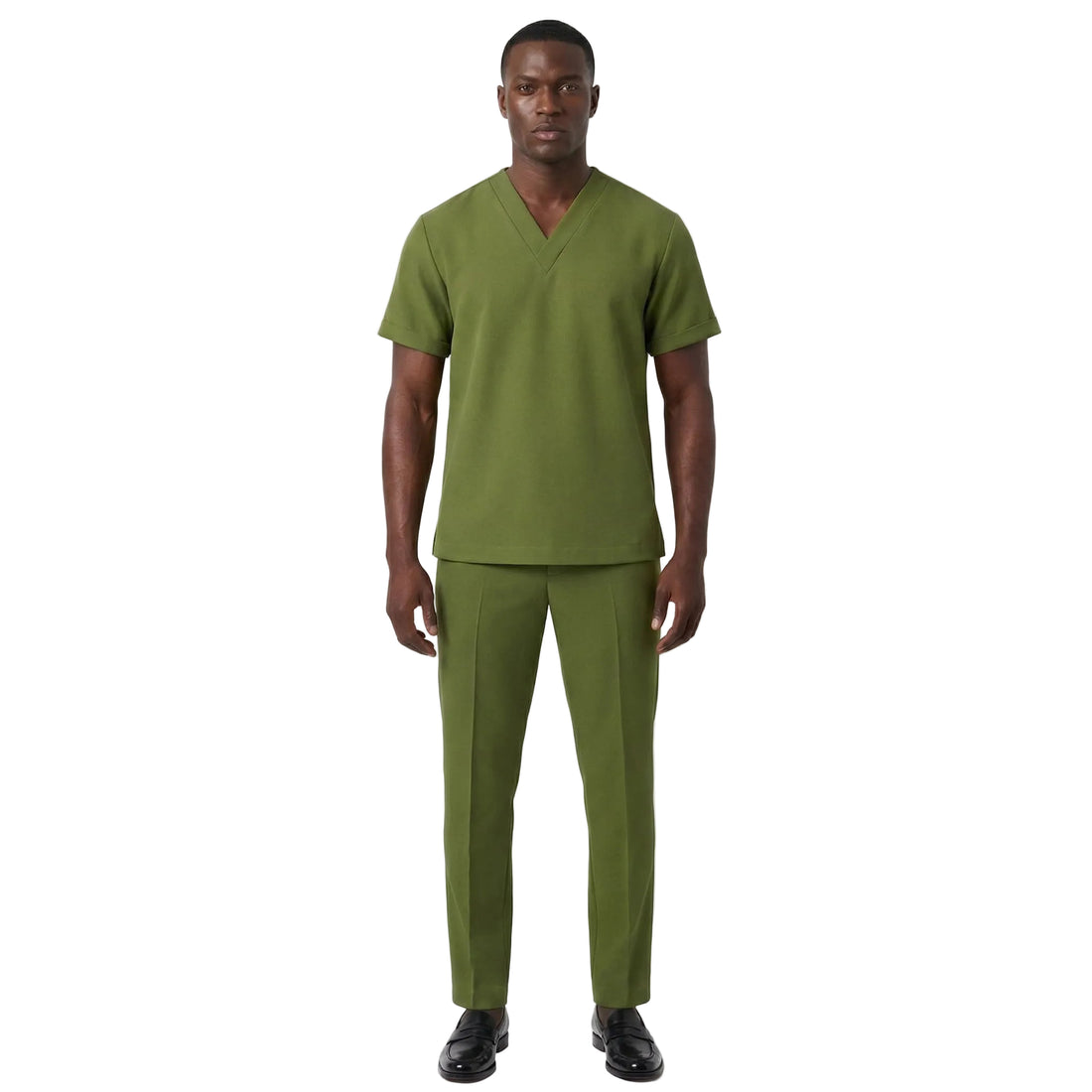 Asokan Men's Signature Two-Piece Set in Olive Green with Adedamola Atelier Logo by Adedamola Atelier, Edmonton Canada