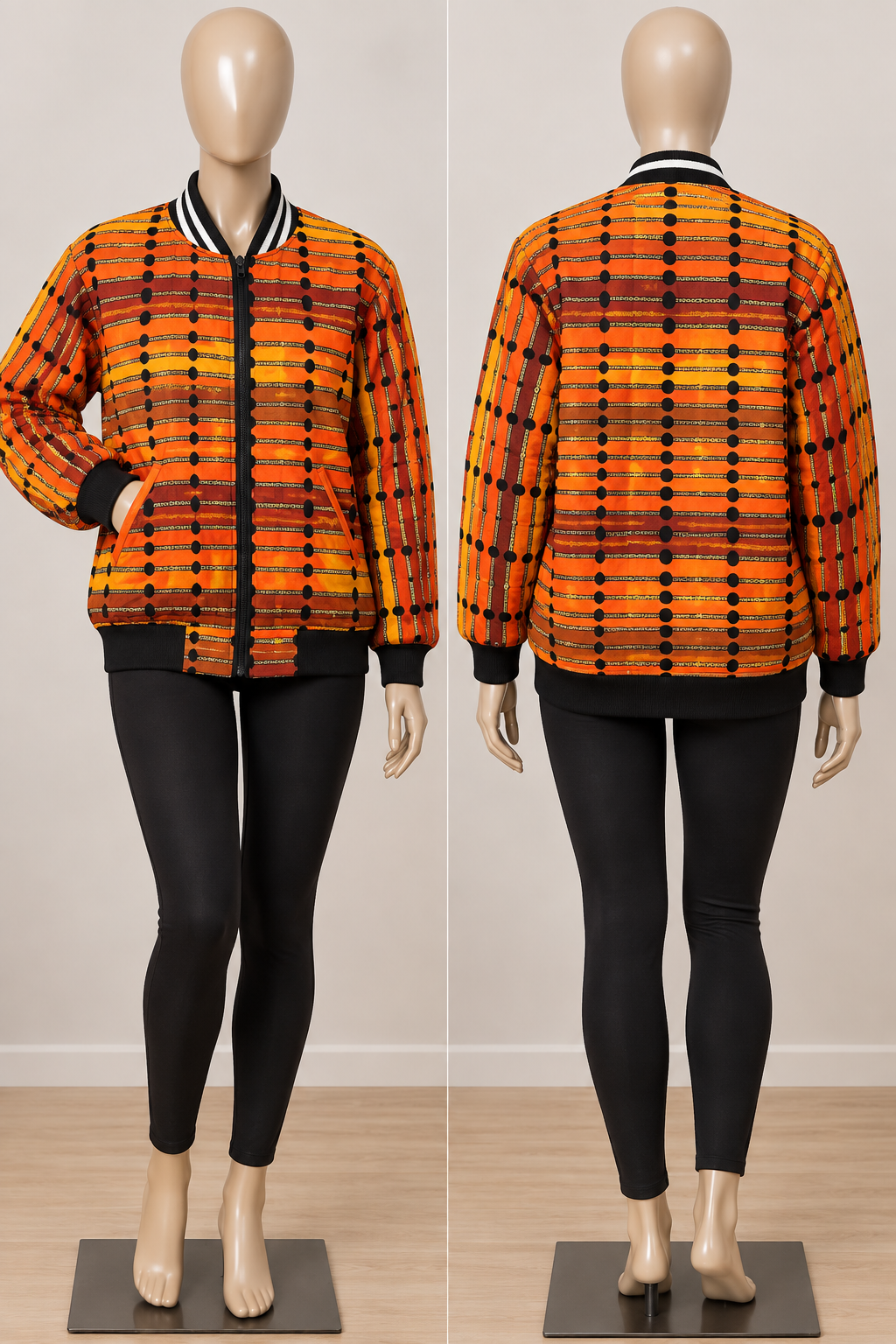 Women's Ankara bomber jacket with zip front in vibrant multicolour African print by Adedamola Atelier