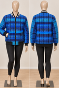 Women's blue Ankara bomber jacket with zip front and African print by Adedamola Atelier