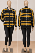 Women's yellow Ankara bomber jacket with zip front and African print by Adedamola Atelier