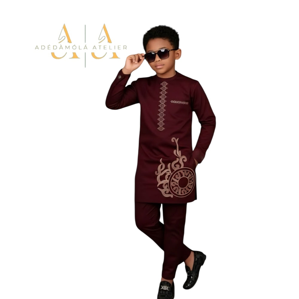 ỌBA™ Boys Wine African Classic Two-Piece Set