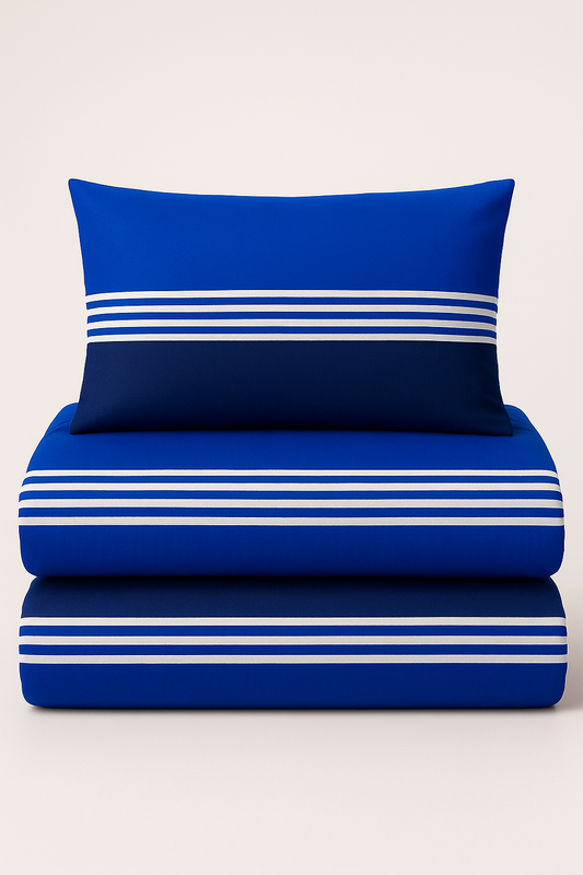 Royal Blue Stripes Double Bedsheet Set – 2 Pillowcases