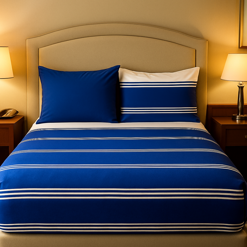 Royal Blue Stripes Double Bedsheet Set – 2 Pillowcases