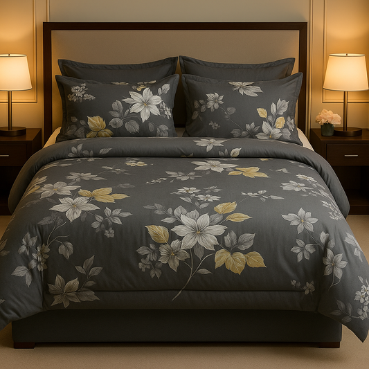 Grey Bloom King Size Comforter Set – 300 Thread Count | 6-Piece Luxury Bedding