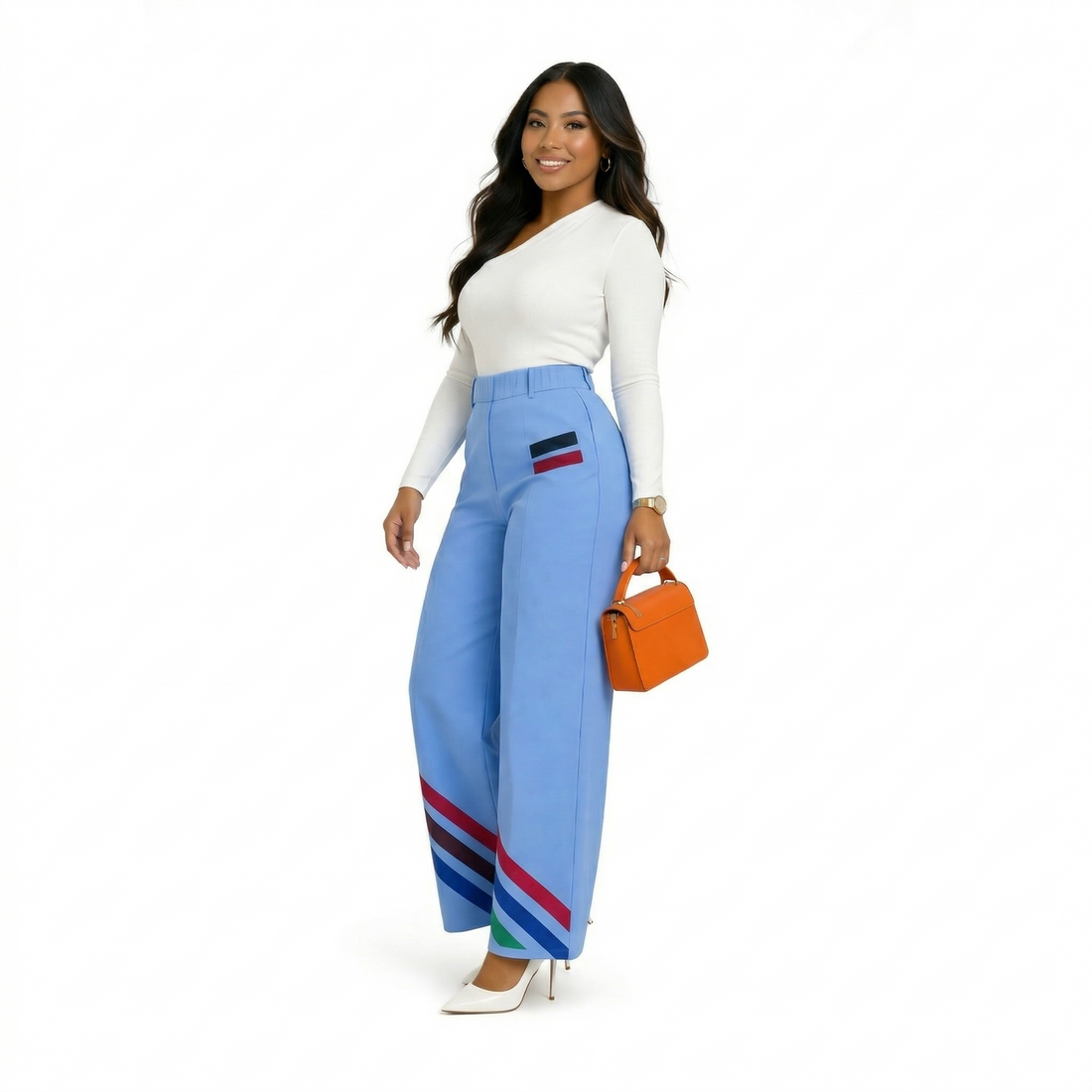 ELAN Women's Corporate Trouser Set in Sky Blue - Luxury Tailored Pantsuit by Adedamola Atelier, Edmonton Canada