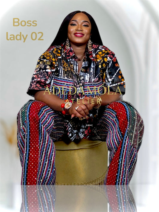 Fully stoned 2-piece African Trousers and shirt set- Boss Lady 2