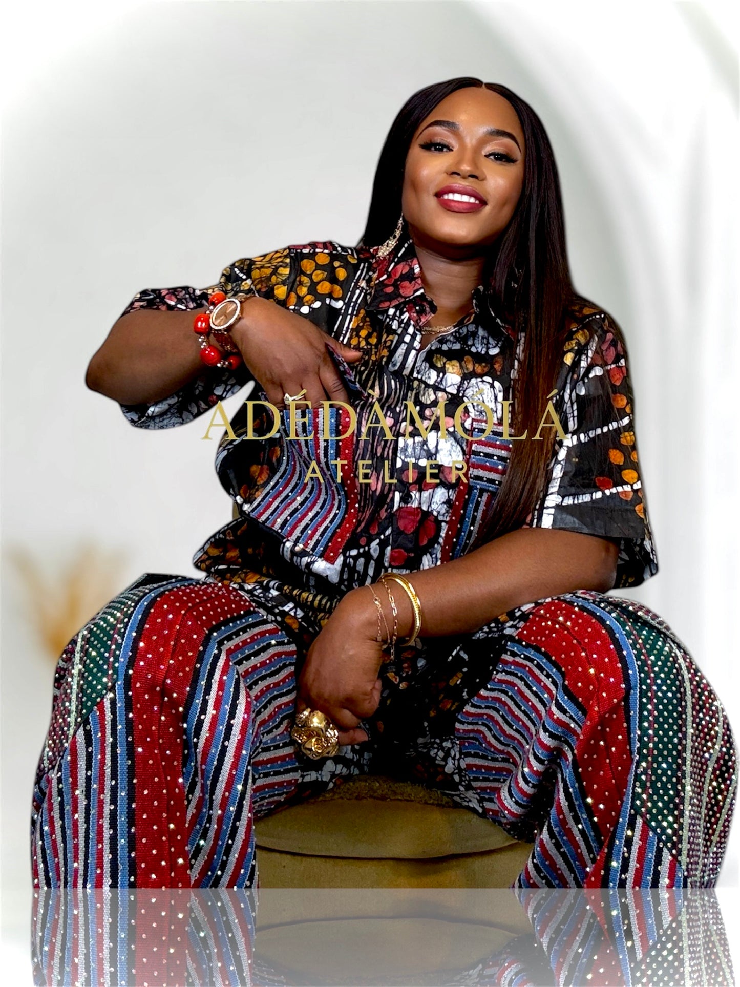 Fully stoned 2-piece African Trousers and shirt set- Boss Lady 2
