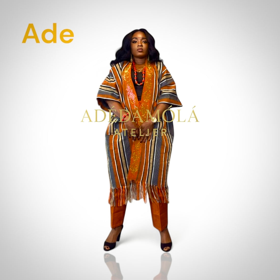 African Aso- Oke Kimono Jacket and trousers- Ade. One size fit upto size 16