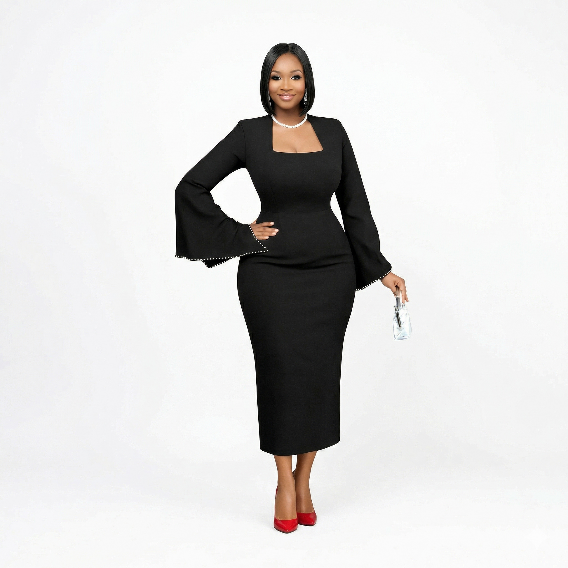 ITAN Elegance Gown Black - Full-Length Formal Dress with Bell Sleeves by Adedamola Atelier | Edmonton Canada