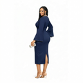 ITAN Elegance Gown Navy Blue Back View - Formal Bell Sleeves Dress by Adedamola Atelier | Edmonton Canada