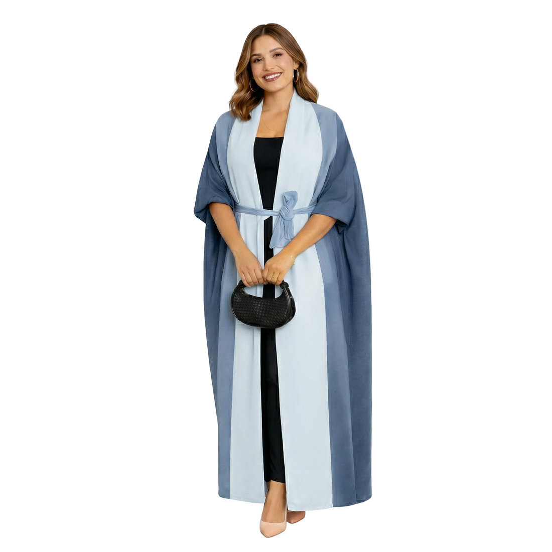 Luxury blue abaya kimono jacket from the IRIRI Collection by Adedamola Atelier - African ready-to-wear viscose wrap jacket for women