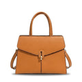 Madison structured handbag by Adedamola Atelier – camel brown luxury faux-leather shoulder bag with gold-tone lock detail, Edmonton Canada