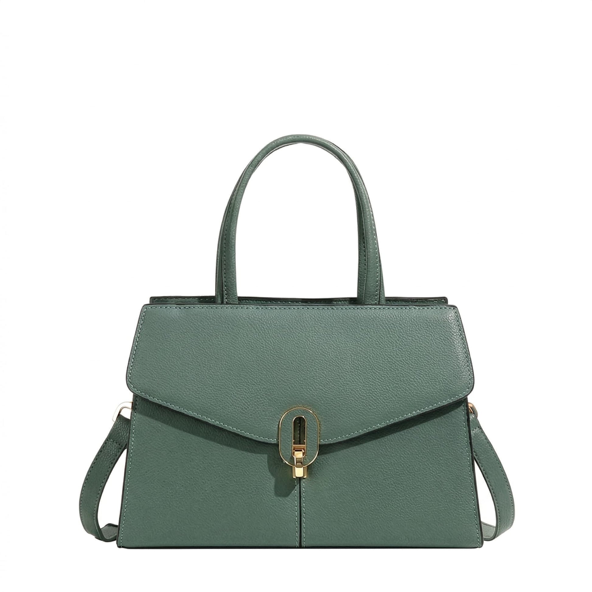 Madison structured handbag by Adedamola Atelier – emerald green luxury faux-leather shoulder bag with gold clasp, Edmonton Canada