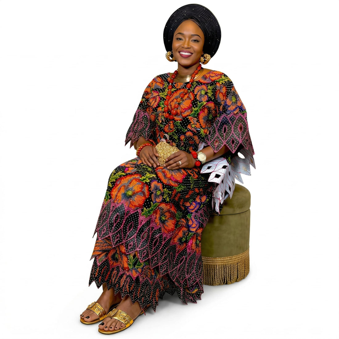Oju-Oge Fully Stoned African Skirt & Blouse Set with Gele | Adedamola Atelier Edmonton