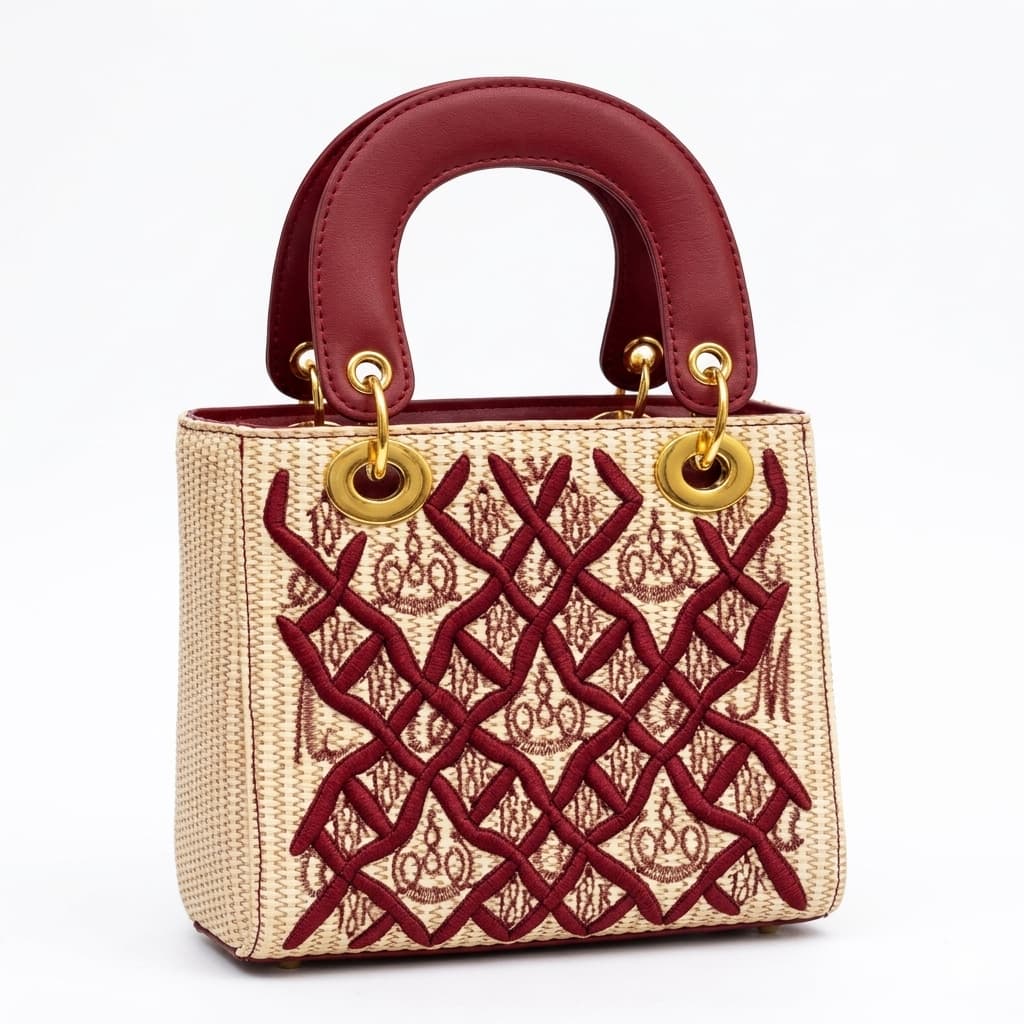 Woven mini shoulder bag from Heritage Collection by Adedamola Atelier – red and cream textured handbag with gold hardware, Edmonton Canada